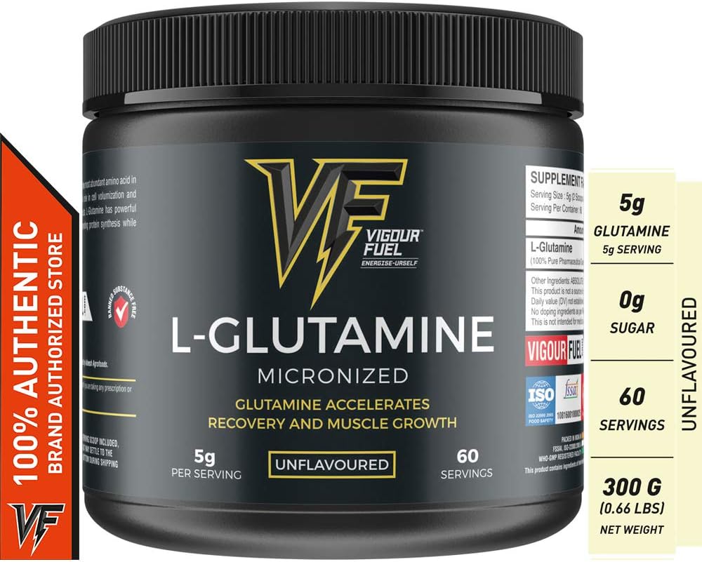 Vigour Fuel (VF, Viogurfuel) Glutamine (60 Servings) L-Glutamine For Muscle Building & Performance, Post Workout Recovery & Muscle Growth - 300g (Unflavoured)