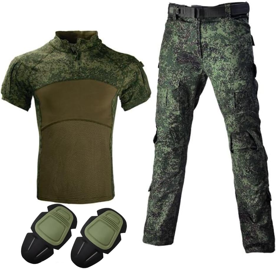 TOMITANY Men's Tactical Military Suits Short Sleeve Fitting Army Uniforms Combat Shirt and Pants with Knee Pads