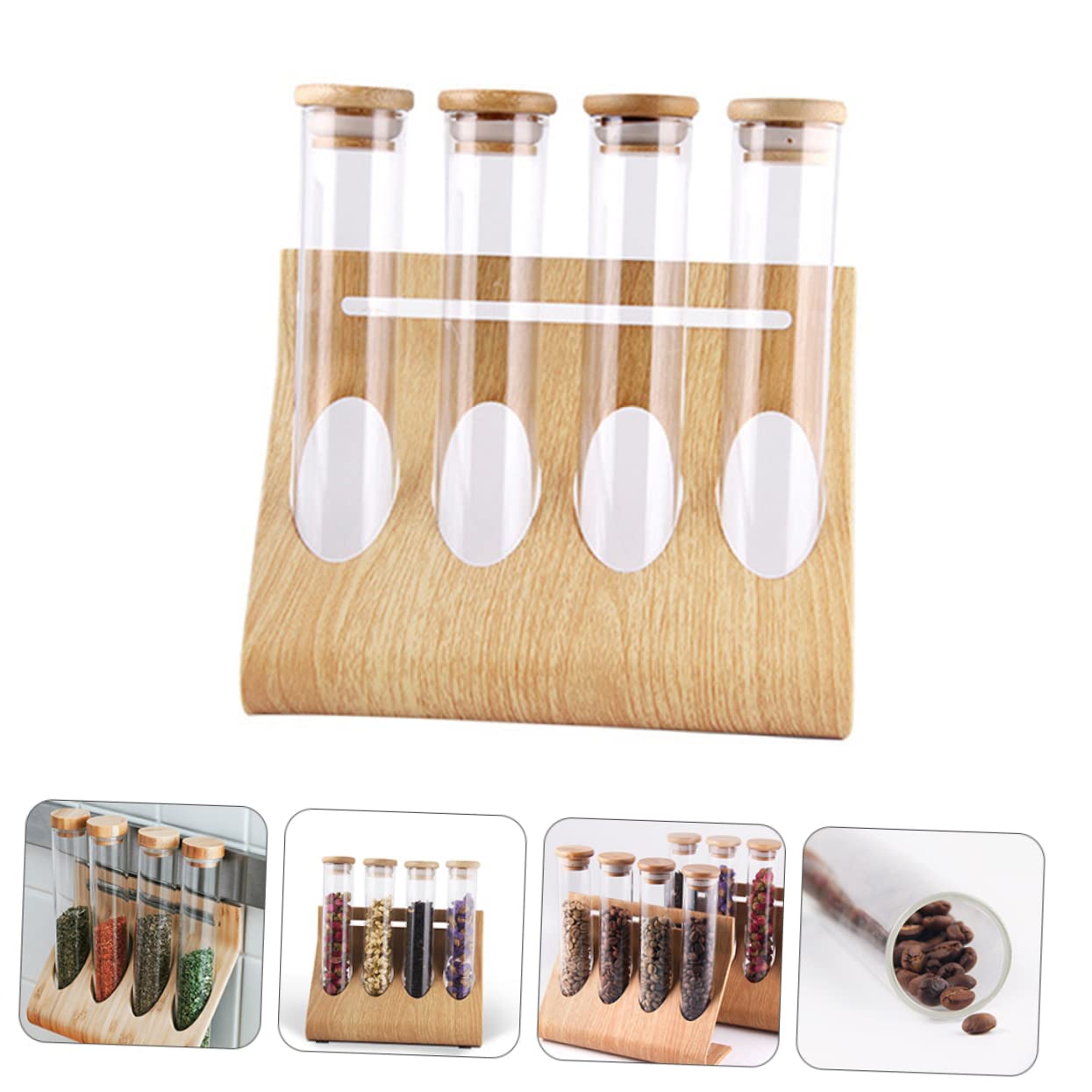 1set Clear Test Tube Rack Transparent Storage Containers for Coffee Beans Nuts More Sealed Storage Wall-mountable Tabletop Display for Cafes Bars and Kitchens