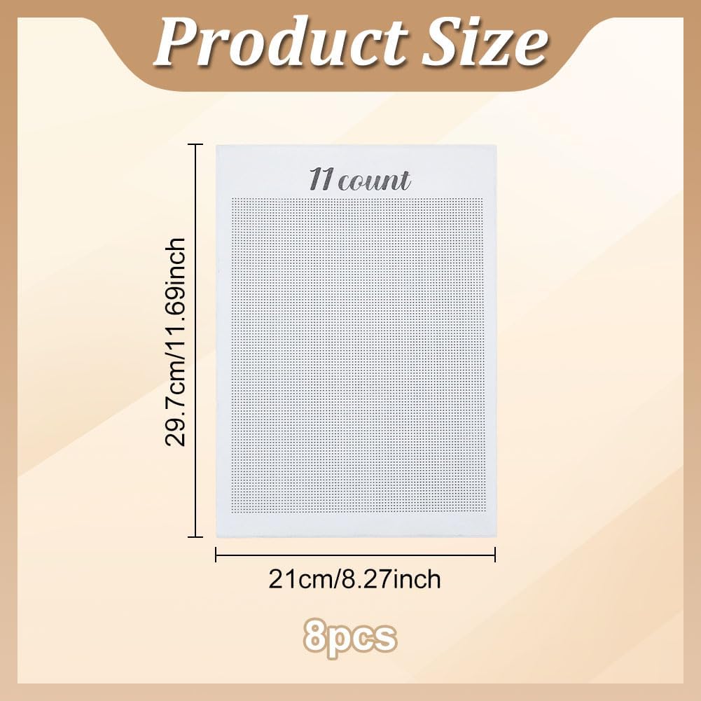 FREEBLOSS 8Pcs Water Soluble Cross Stitch Graph Paper Dissolvable Embroidery Transfer Paper 11CT Cross Stitch Blanks for Clothing Embroidery Repair, 8.3x11.7''