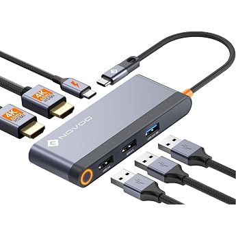 NOVOO USB C Docking Station 4K @ 60Hz Dual HDMI USB C Hub Adapter with 2 HDMI 4K @ 60Hz PD 100W Fast Charging 3X USB-A for MacBook Pro M2 Dell HP Lenovo Surface and More Type C Devices
