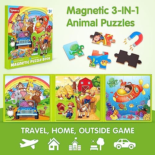 SYNARRY Magnetic Puzzles for Kids Ages 3-5, 20 Pieces Toddler Animal Puzzles, Children Travel Activity Toys Games for 3 4 5 6 Years Old Kids Boys Girls in Car Airplane, Learning Magnet for Road Trip 2 61P4vYf ZAL. AC