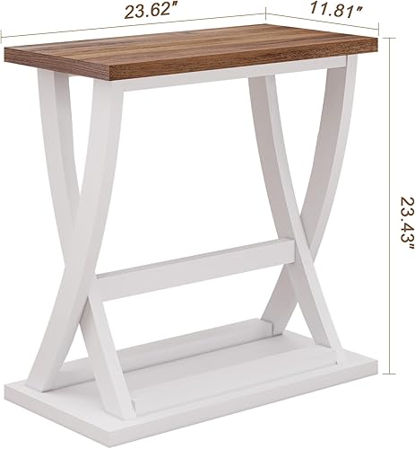 Miniatura 3 de ChooChoo Juego de 2 mesas auxiliares de granja para sala de estar, mesa auxiliar estrecha con estante de almacenamiento, moderna mesa auxiliar