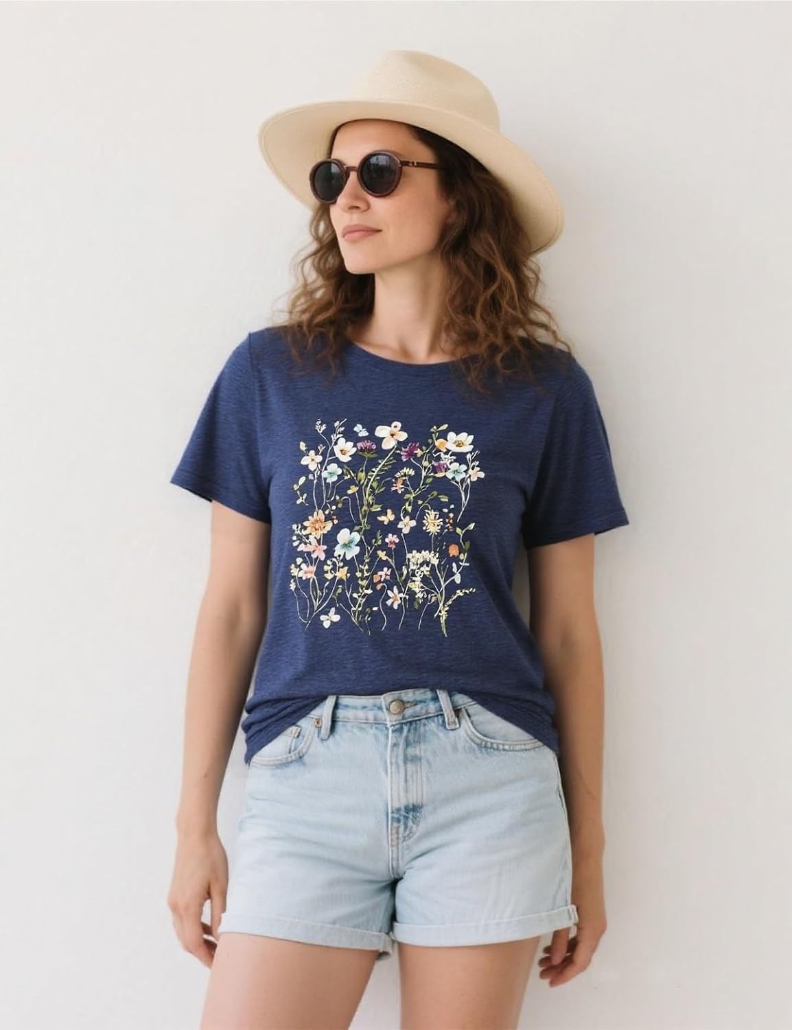 Women's Vintage Floral T-Shirt Boho Wildflower Graphic Tee Casual Short Sleeve Summer Tshirt - Image 2