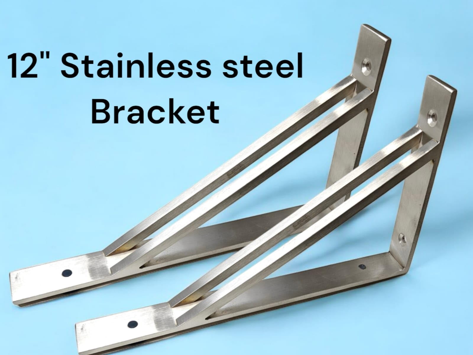 VicTac Heavy Duty 12 inch Solid Stainless Steel Shelf Angle L-Shaped Bracket with Dual Diagonal Braces with Screws for Home Kitchen Office Bathroom Wall Mount SS Brackets 300 x 150 mm — Amazon image 2