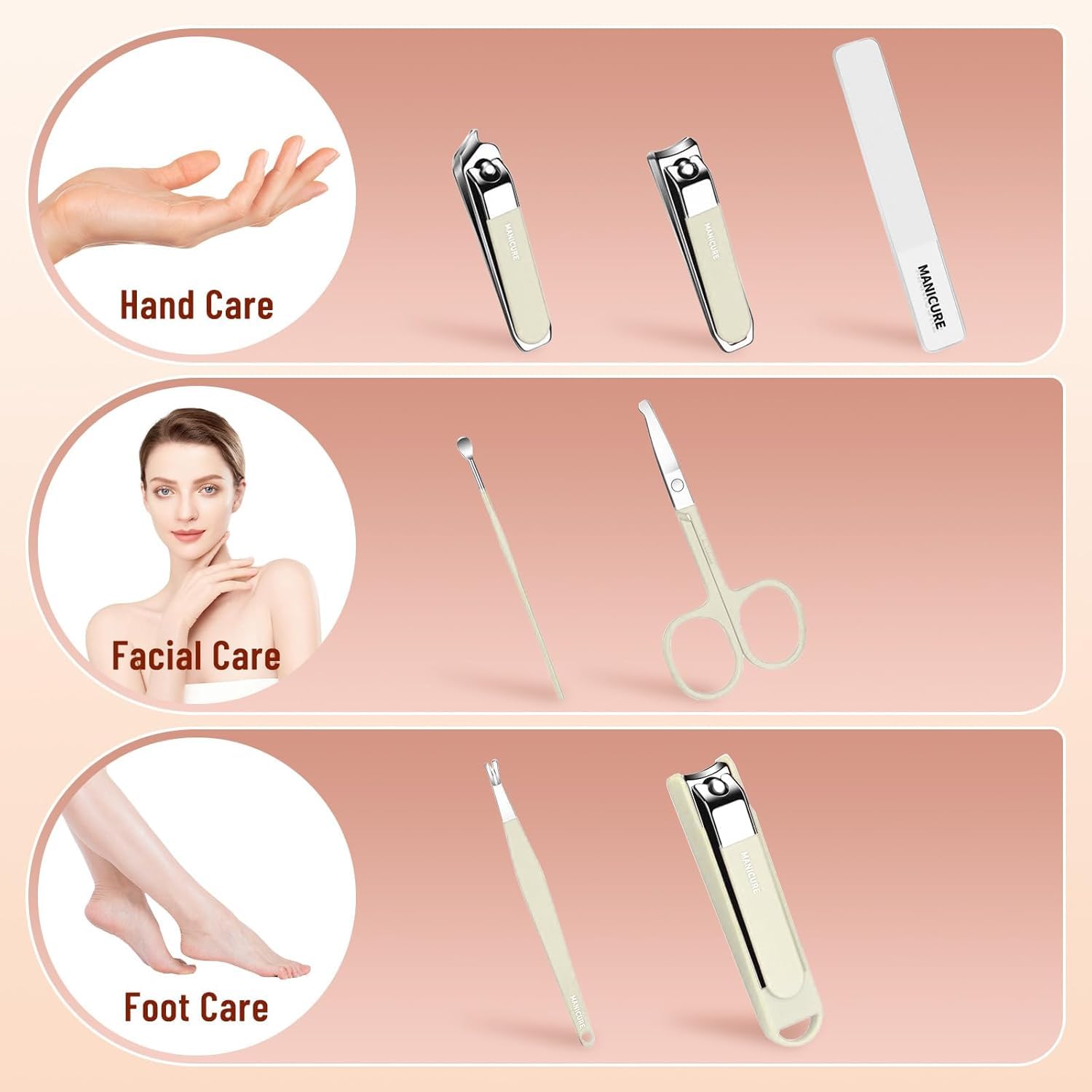 SHOPPOSTREET Nail Clippers Set 7 Pieces Stainless Steel Professional Grooming Kits, Fingernail and Toenail Clipper Cutters with Luxurious Travel Case Nail Care Tools Manicure Pedicure Kit (Beige) - Image 3 thumbnail