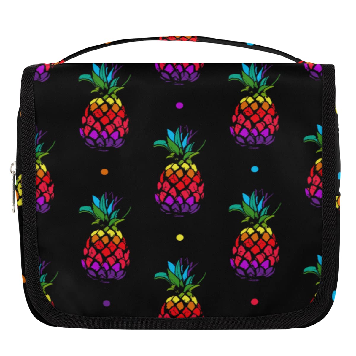 bisibuy Rainbow Pineapples Hanging Travel Toiletry Bag Black Compact Toiletries Organizer Cute Cosmetic Makeup Portable Bag Shower Bathroom Shaving Kit Travel Accessories