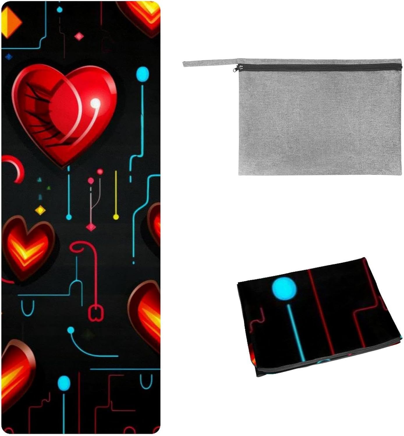 Yoga Towel, Love Heart Pattern Non Slip Sweat Absorbent Hot Yoga Mat Towel for Hot Yoga, Pilates and Fitness - 72.8" x 26.8"