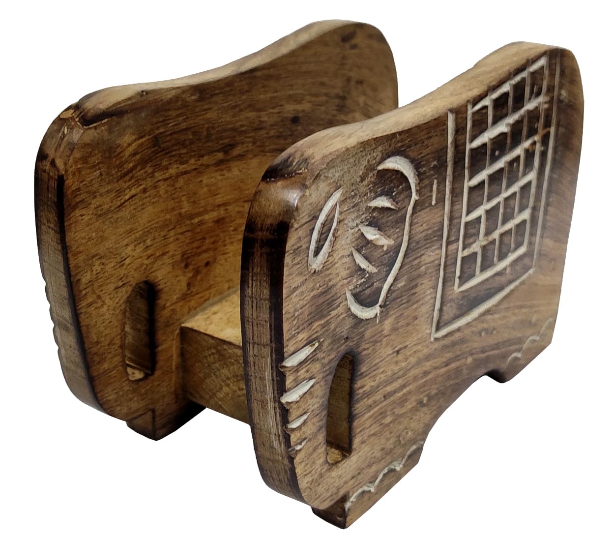 Purpledip Wooden Napkin Holder 'Elephant Couple': Tissue Paper Stand For Kitchen, Dining, Restaurant Or Bar (11991)