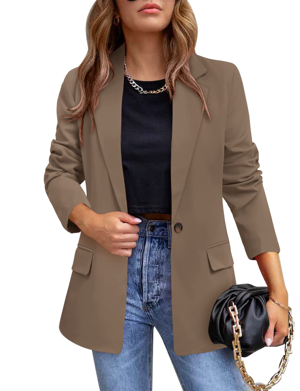 CRAZY GRIDWomens Casual Blazer Jacket Long Sleeve Open Front Work Office Blazer Lapel Button Jacket