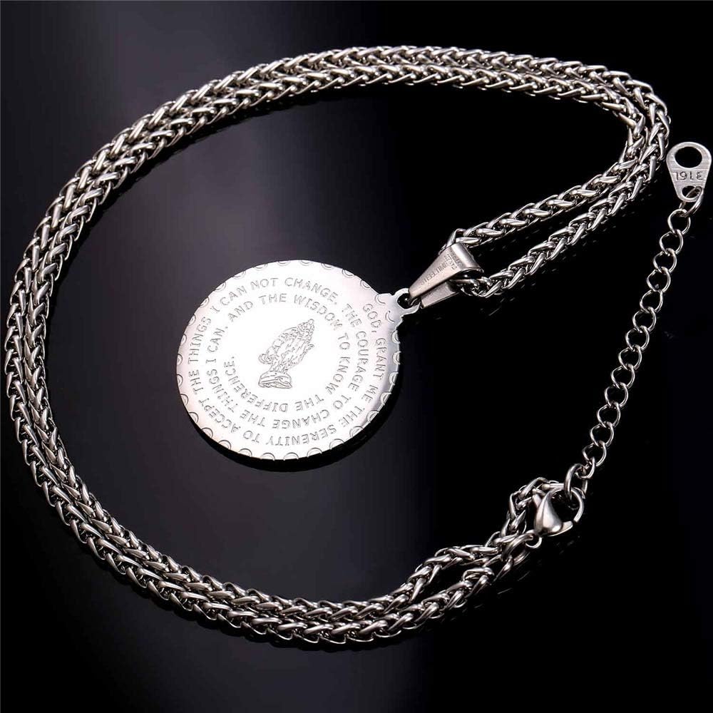 U7 Bible Verse Necklaces for Men Women Stainless Steel/18K Gold Plated Prayer Hands Coin Medal Pendant Necklace Christan Jewlery Gift (22-26Inch) - Image 6