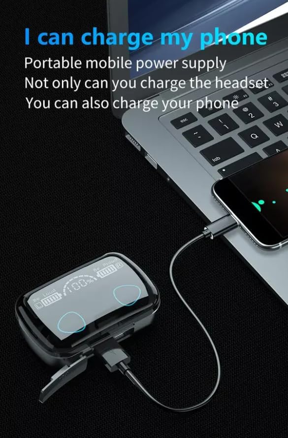 M10 charging case connected via USB-C to charge a smartphone