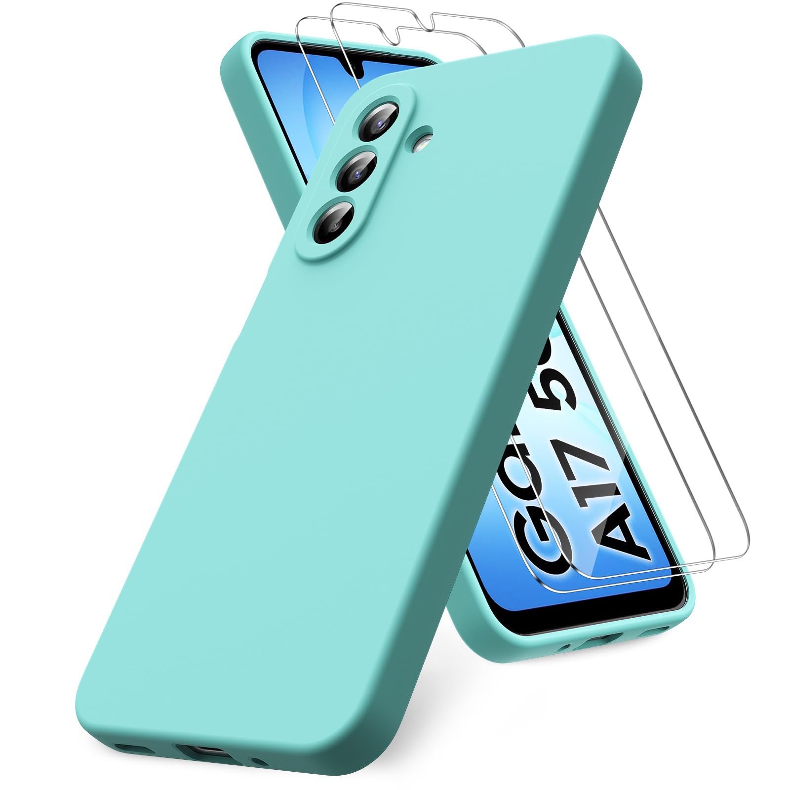 Vansdon Handyhülle kompatibel mit Samsung Galaxy A37 5G Hülle, 2 Stück Panzer Schutz Glas, weiche TPU Flüssigsilikonhülle, stoßfestem Gummi Silikongel Fall-Taupe