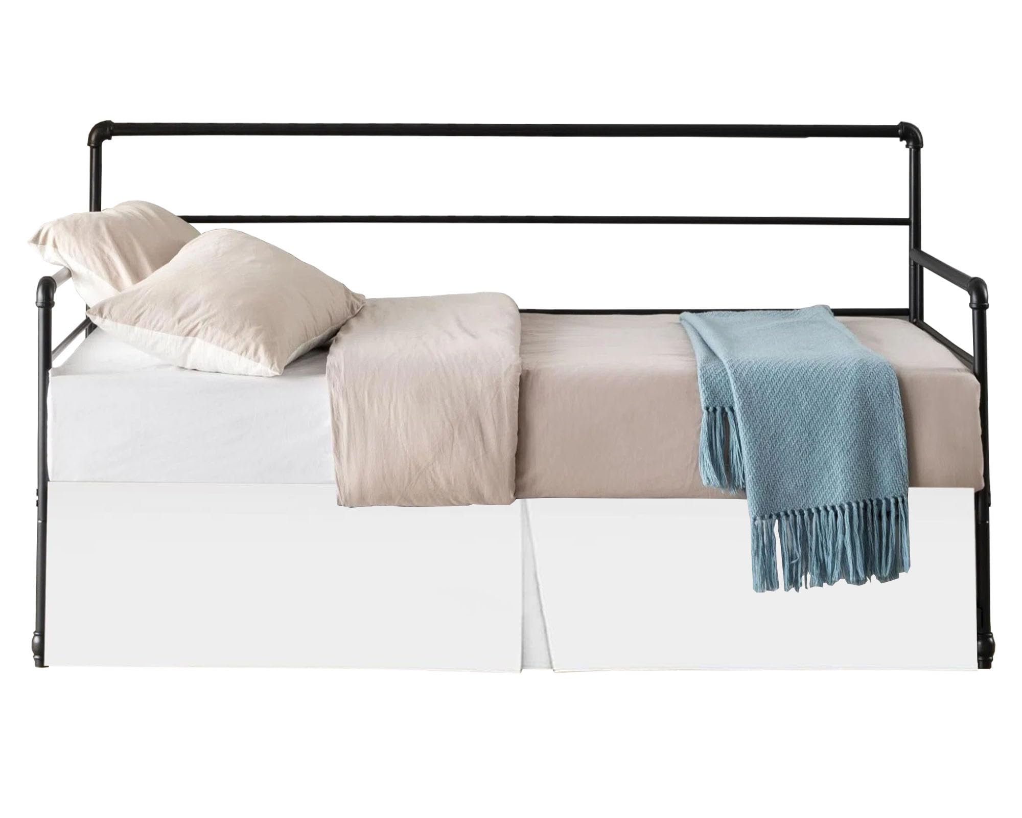 Pleated Daybed Skirt with Split Corners Twin Size - 12 Inch Tailored Drop Easy Fit - Pleated Daybed Dust Ruffle - 100% Microfiber Soft, Wrinkle-Free Daybed Bedskirt (White, Twin-12 Drop)