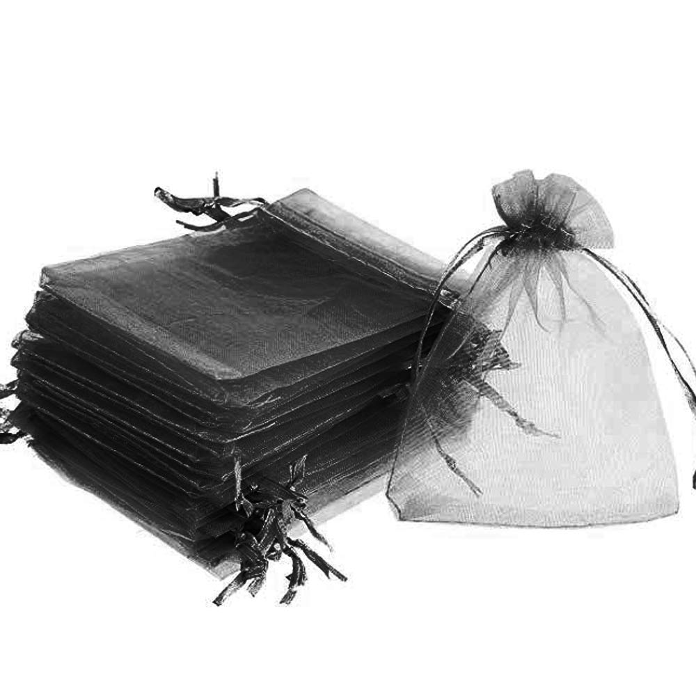 Time To Sparkle Black 50 Pack Organza Gift Bags Wedding Party Favour Jewellery Packing Pouches, 13X18cm