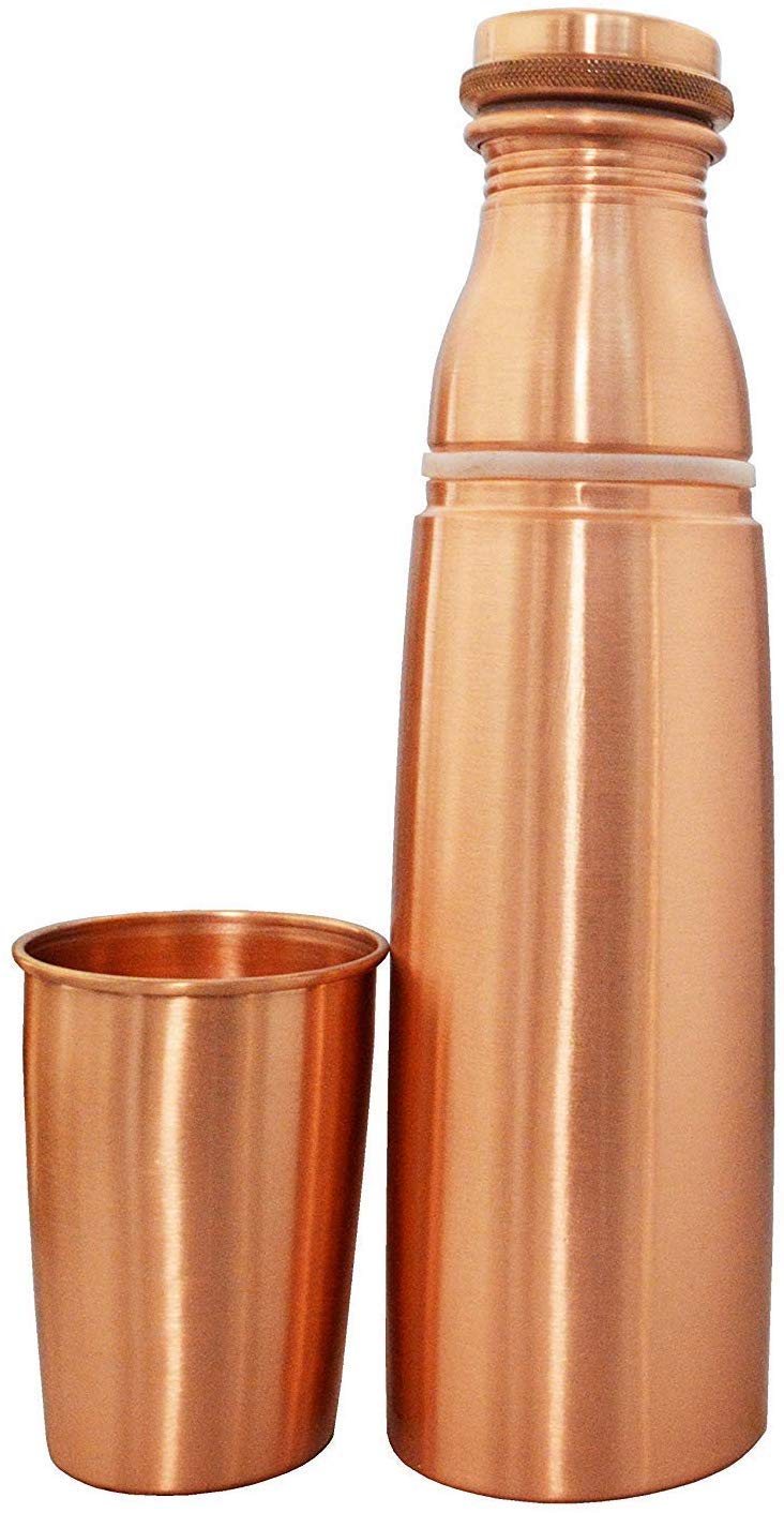 AC ANAND CRAFTS Matt Finish with Lacquer Coated Durable Water Copper Bottle with 1 Copper Glass