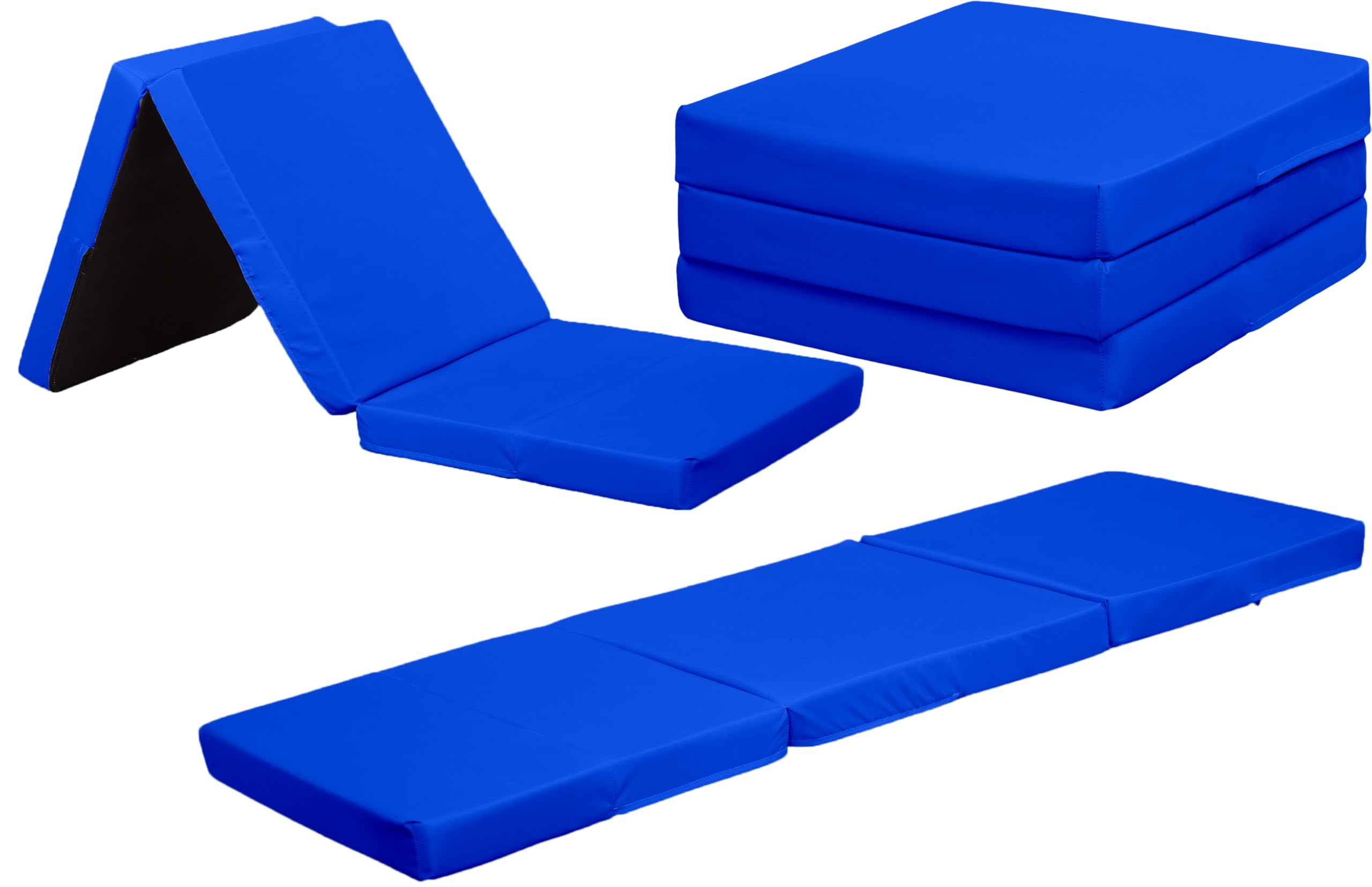 Sapphire Collection Z bed Cube Foldable Futon Mattress for Adults Kids Sleepover Chair Bed Single Futon Ready Bed Floor Mattress for Living Room Playroom Soft & Comfy Foam (Royal Blue)