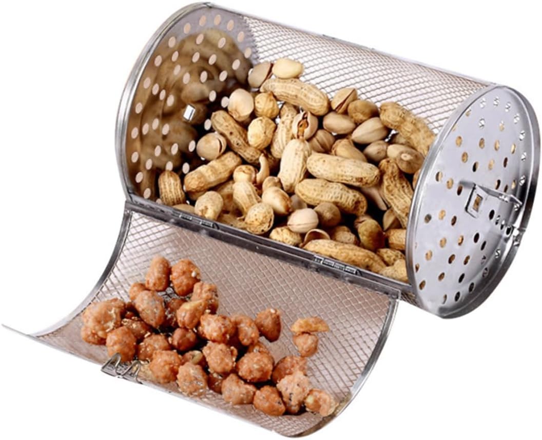 Rotating Grill Roaster Drum Oven Grilled Cage for Beans Peanut Bbq Electric Roaster Pan Lid Cooking Rack Sturdy Stainless Steel Easy to Use Even Heating