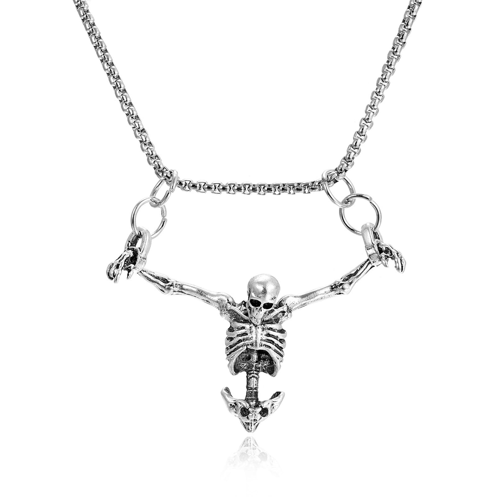 Sora Tuki Skeleton Necklace Captivity Skull Necklace Punk Gothic Necklace Cocktail Biker Rock Halloween Jewelry for Men Women