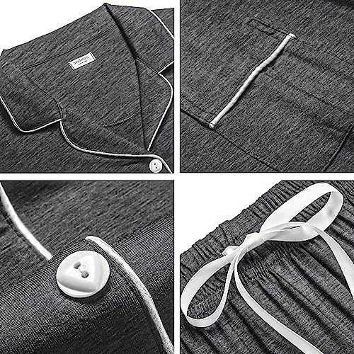 Image of SWOMOG Womens Button Down Pajamas Set Short Sleeve Sleepwear Bride Soft Pj Lounge Sets XS-3XL Deep Grey Piping Trim Large