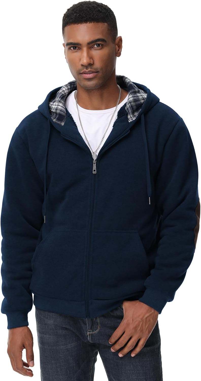 ZITY Mens Flannel Plaid Lined Hoodies Zip Up Heavyweight Sweatshirt Winter Warm Thick Coat - Image 3