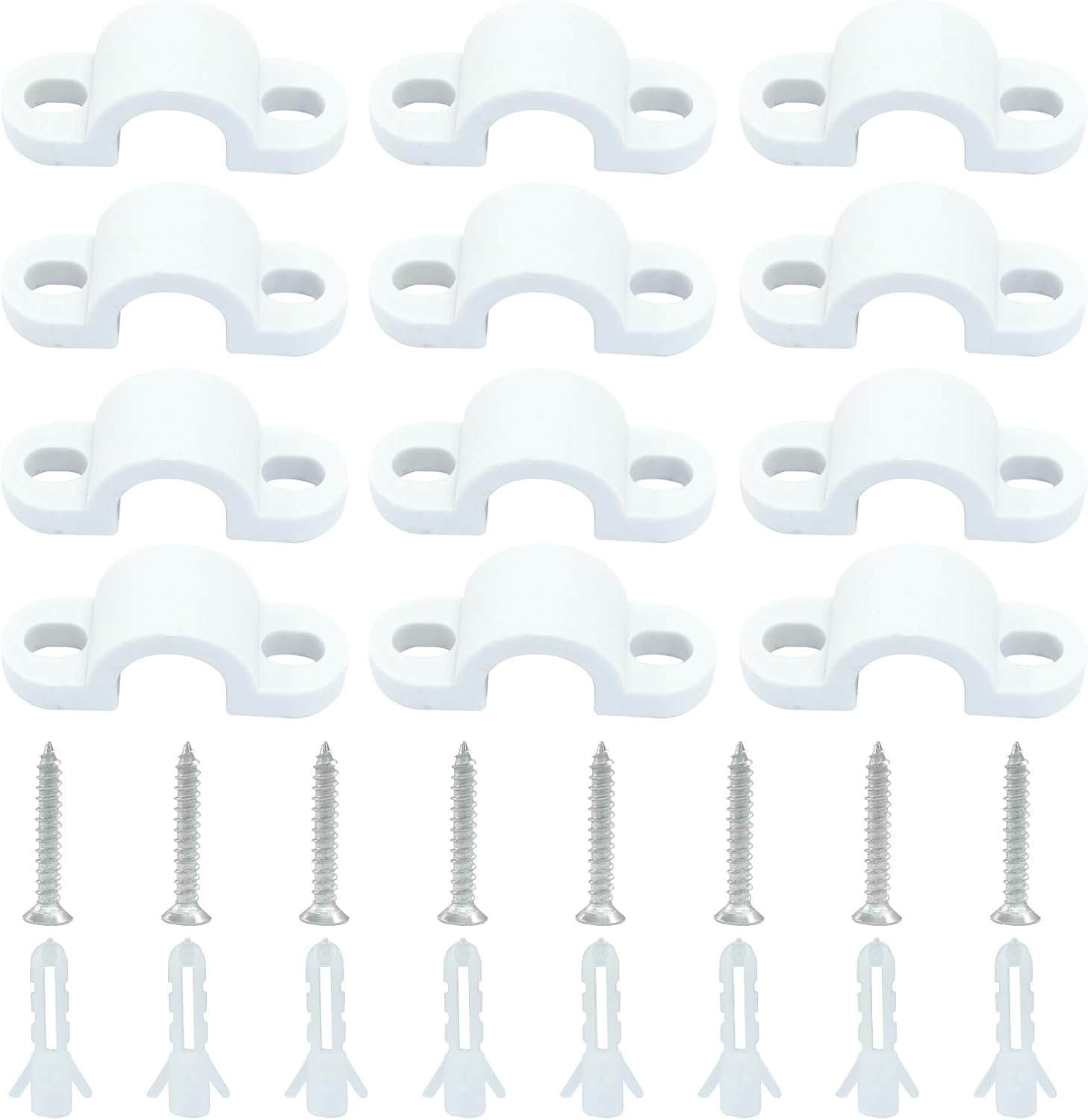 24 Sets Wire Shelf Loop Clips, White Shelf Clips with Screws and Expansion Tubes for Wire Shelving(D：8.5mm)