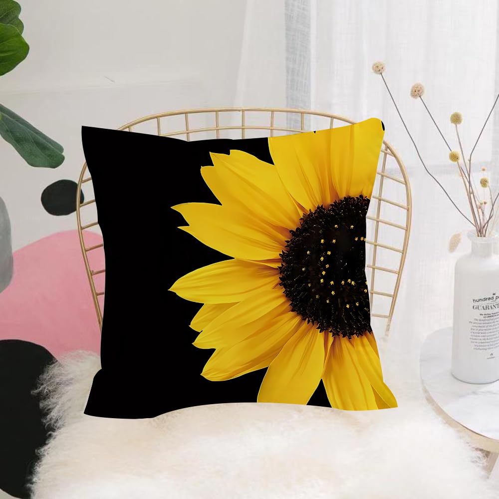 HYMSXW Cushion Cover,Throw Pillow Case Home Decorative for Living Room Bedroom Sofa Chair 20X20 Inch,Yellow sunflower, black background,Pillowcase 50X50cm