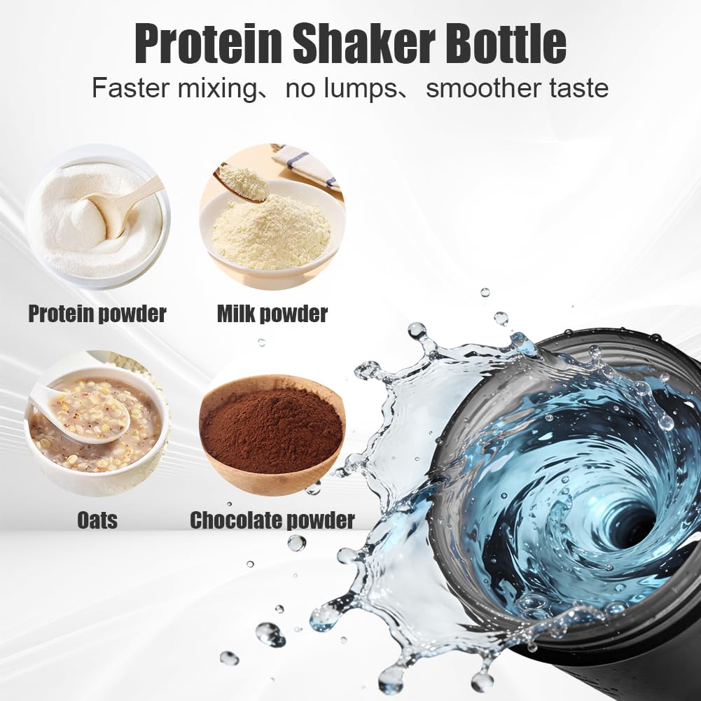 Shaker proteinowy, 2 sztuki, 500 ml, shaker proteinowy, shaker fitness z 2 kulkami do mieszania ze stali nierdzewnej, nie zawiera BPA, ze skalą pomiarową do proteinowego shake'a (G czarny +
