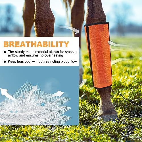 Image of Septo Boots for Horse,4 Set Mesh Shoo Boots for Horses,Horse Boots Reduce Stomping,Hoof Damage and Leg Fatigue (Orange)