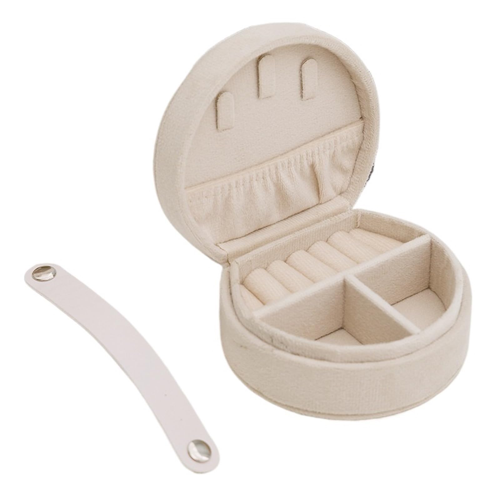 ESTDKMNOS Portable Jewellery Case， Multicolor Velvet Jewelry Box With Compartments For Necklaces Rings Earrings(Beige)