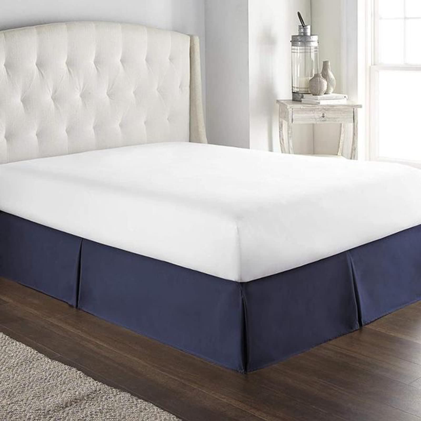 Box Pleated Base Valance Sheets Bedskirt Double Single Queen King Wrap Around Style Bed Skirt Ruffled Cover Wrap Valance Sheet,Navy,150 * 190+35cm