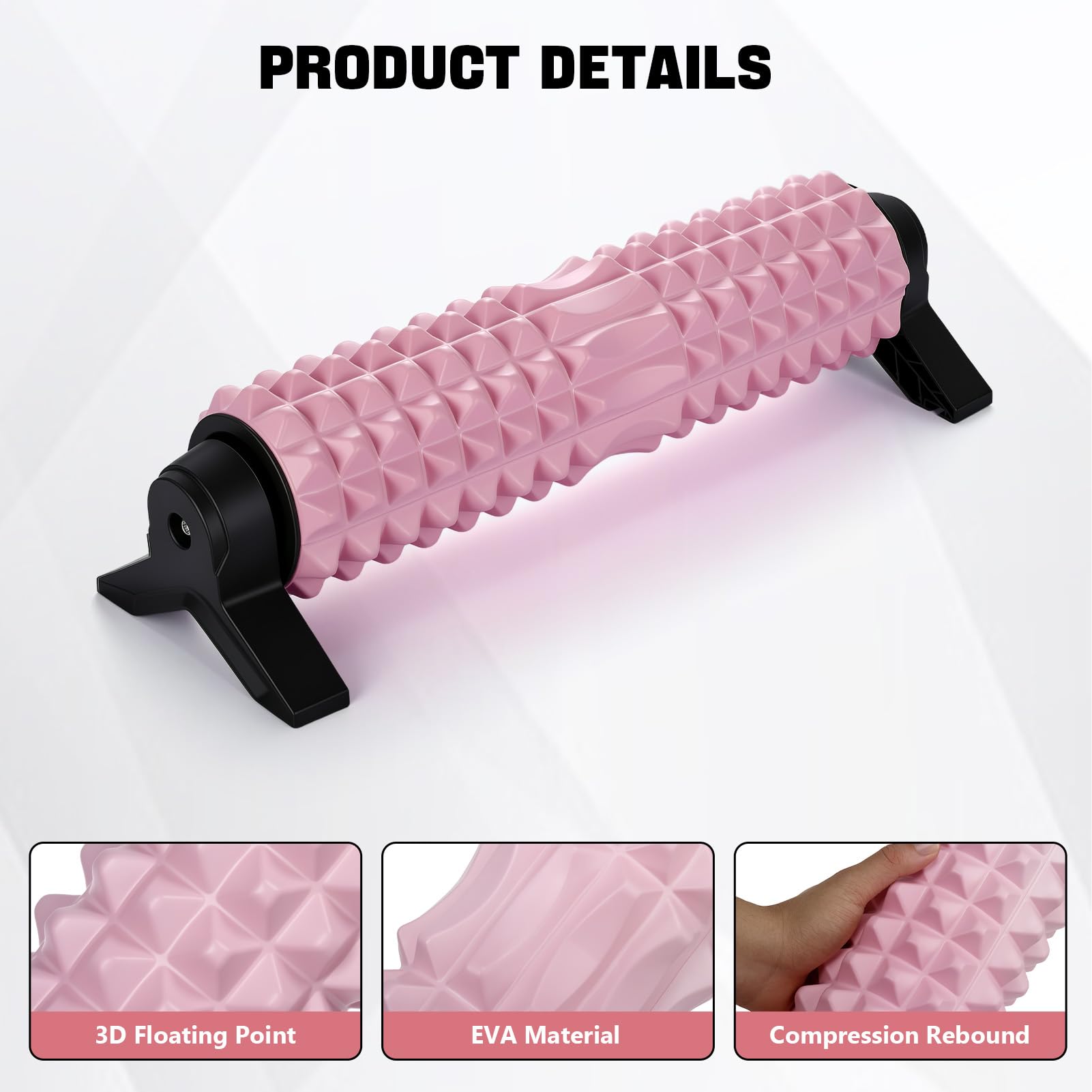 53cm Rullo in schiuma, Rullo Massaggio Muscolare fasciale con strutturato 3D, supporto per rilassamento muscolare Yoga Pilates, Foam Roller per schiena collo gambe (Rosa)