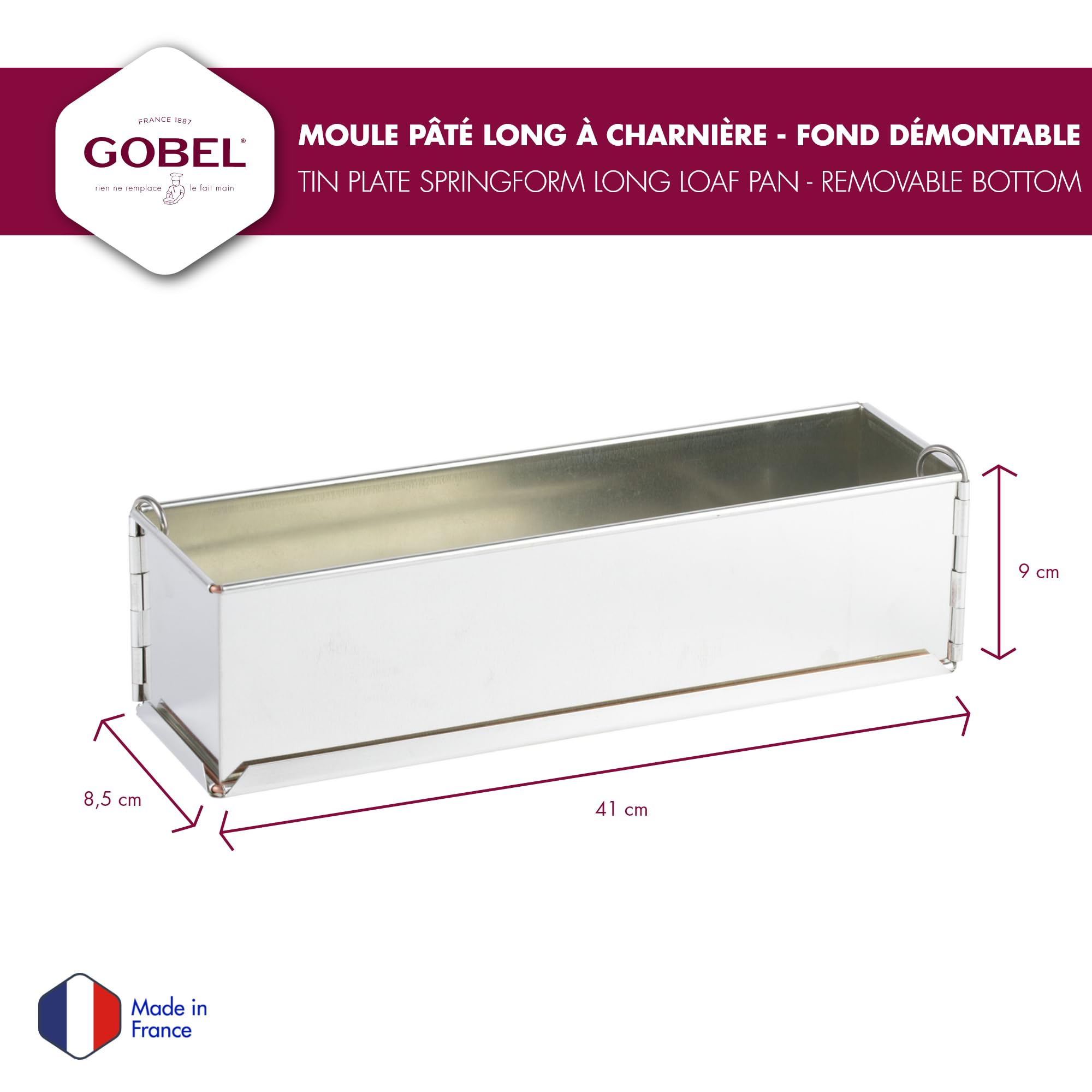 Gobel Molde para Paté Largo Desmontable con Bisagra 400 mm de Hierro Blanco | Desmoldeo rápido y cómodo para un acabado perfecto en cada preparación