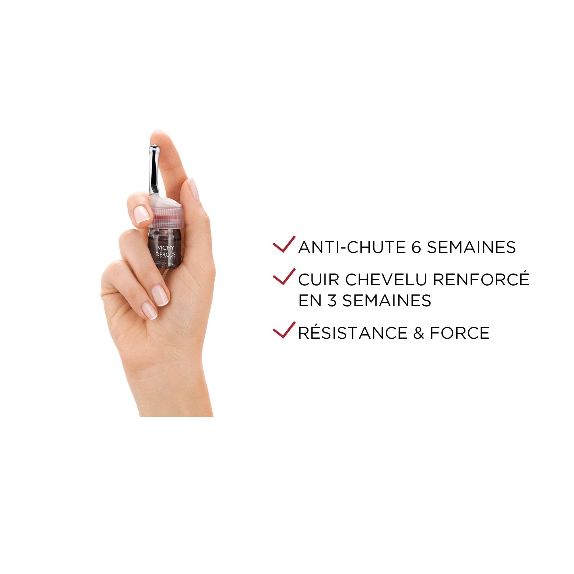 Vichy Dercos Traitement Anti-Chute pour Femme Aminexil Renforce la Fibre Capillaire Cheveux Abîmés Cuir Chevelu Sensible 21 x 6ml