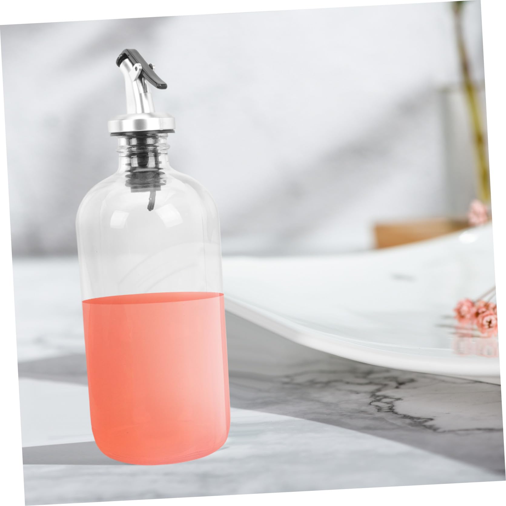 Mundwasserspender aus Glas und Edelstahl 500ml, 2 Stück | Trichter Plus Mundbecher im Lieferumfang, Geeignet für Zuhause, Hotel, Glatt Poliert, Klassisch Elegant