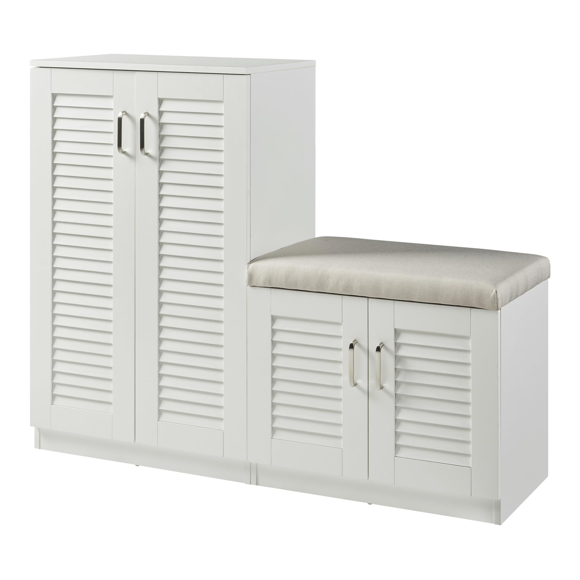 [en.casa] Mueble Zapatero Løten Armario con 9 Compartimentos para 18 Pares de Calzados + Banco Zapatero Puertas de Rejilla Buena Ventilación 97 x 120 x 36 cm - Blanco
