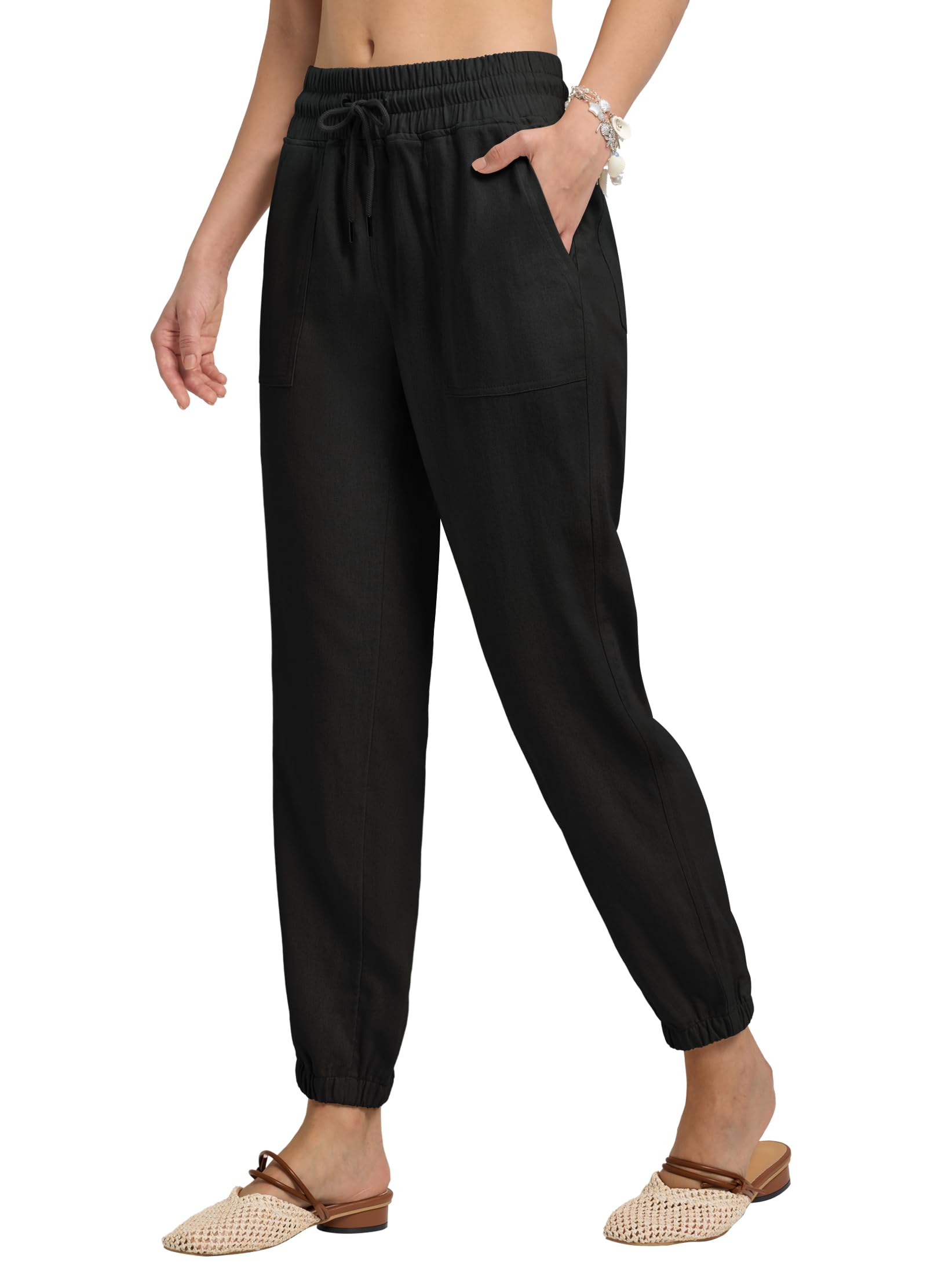 Womens Linen Pants Joggers Lightweight Cotton Lounge Travel Beach Casual Linen Pants with Pockets 28
