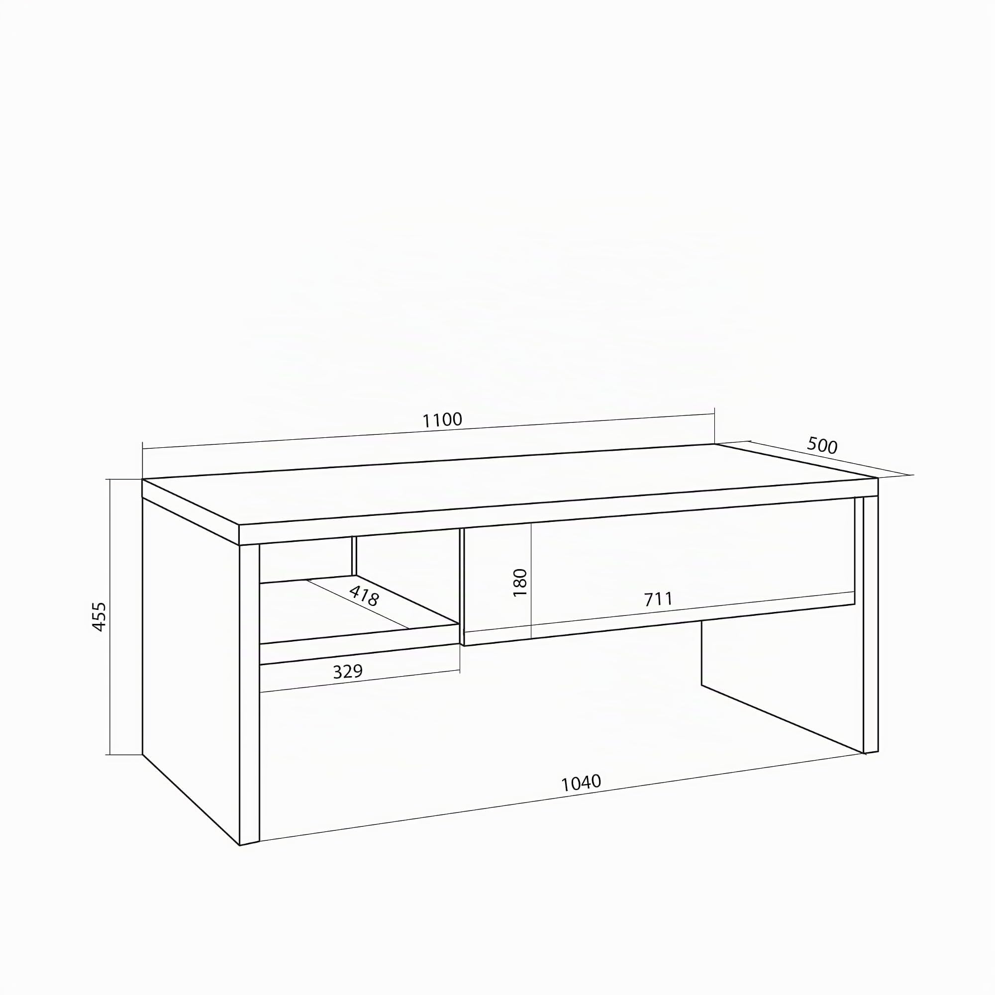 Skraut Home | Mesa de Centro Elevable | Mesa Auxiliar Salón Comedor | 110x50x45 cm | Mesa de Comedor | Estilo Moderno | Roble y Negro