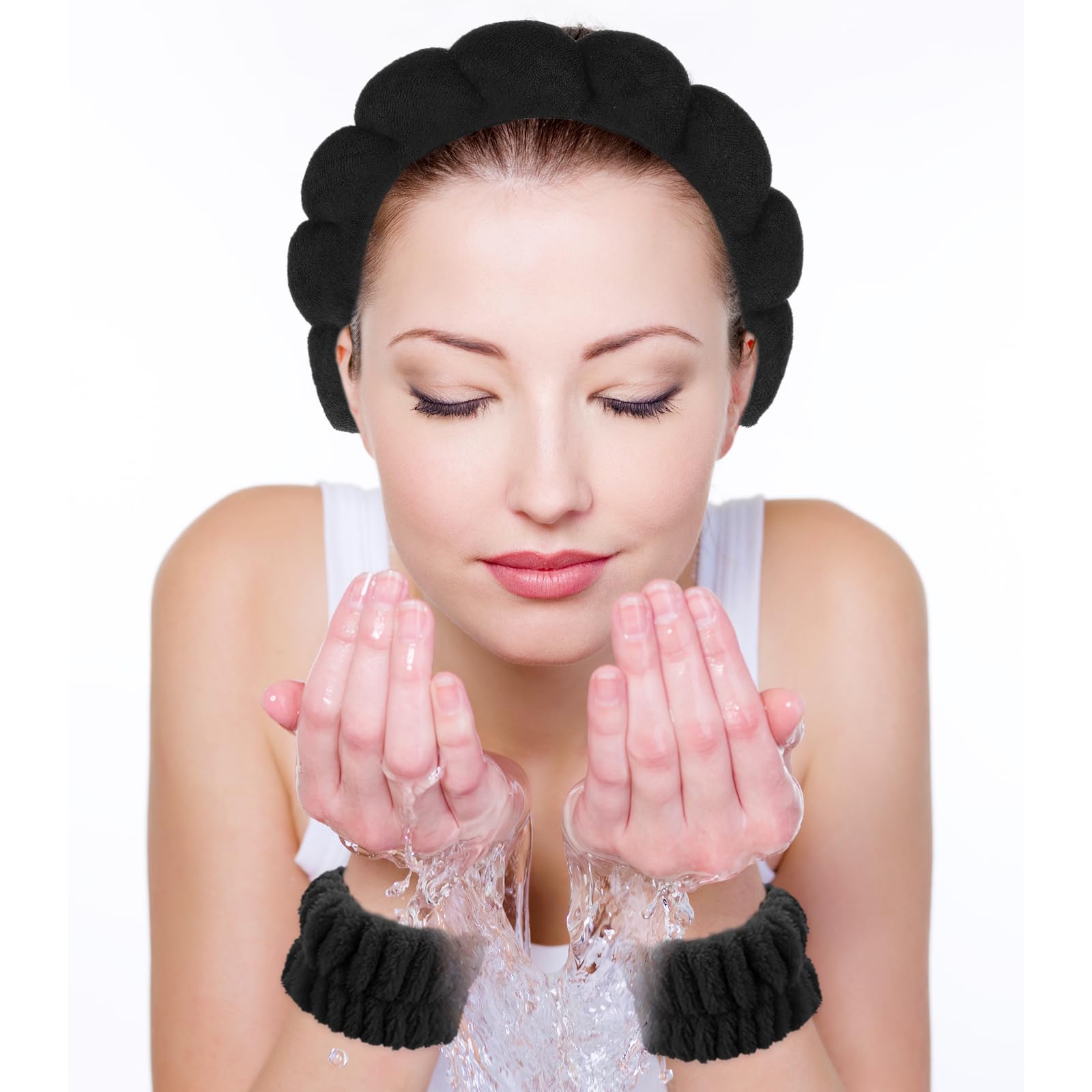 COCIDE Set 6 Pezzi Fasce Per Capelli In Spugna | Fascia Nuvola, Scrunchie, Bracciali E Spugnette | Per Trucco E Cura Della Pelle - 5