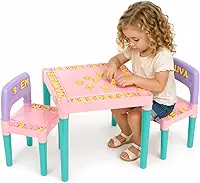 Mesinha Didática Infantil com 2 Cadeiras Letras e Números de Plástico Educativa para Crianças