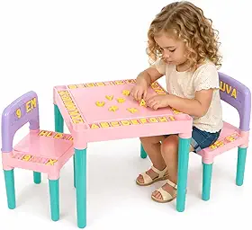 Mesinha Didática Infantil com 2 Cadeiras Letras e Números de Plástico Educativa para Crianças