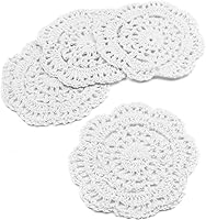 kilofly Handmade Crochet Cotton Lace Coasters Doilies Set, 4pc White Round 4 Inch - Vintage Table Protectors