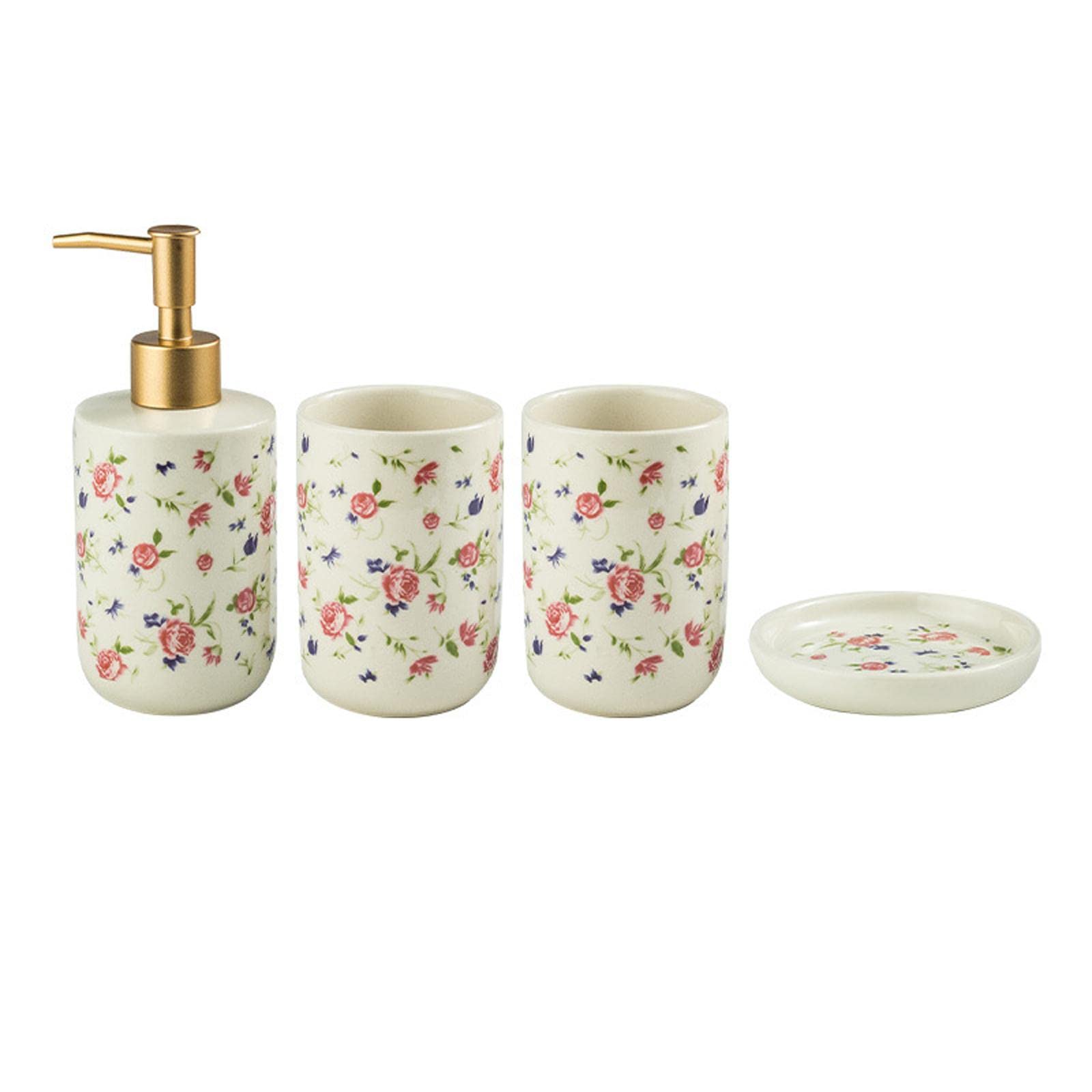 Ceramiczny zestaw akcesoriów łazienkowych premium, luksusowy uchwyt na szczoteczkę do zębów, dozownik balsamu do mydła (małe róże 4 szt.)