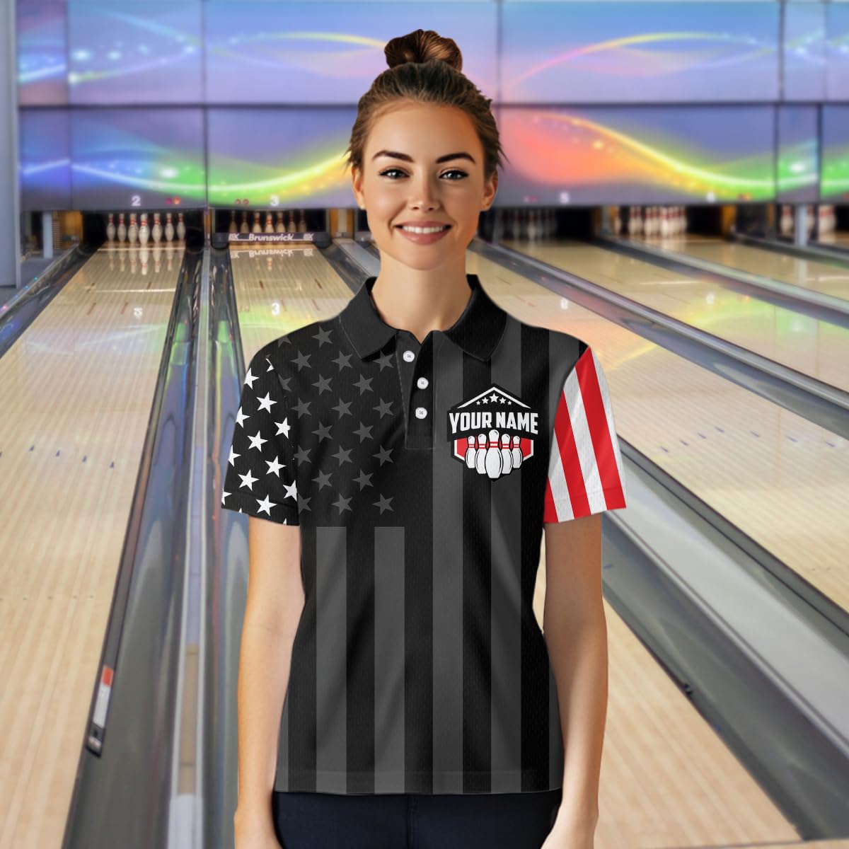 PIONAMZIOZ US Flag Bowling Shirt Bowling Jersey for Men Women Personalized Bowling Gifts for Men Women Team Polo & 1/4 Zip (US, Alpha, Small, 5X-Large, Regular, Regular, Women Polo)