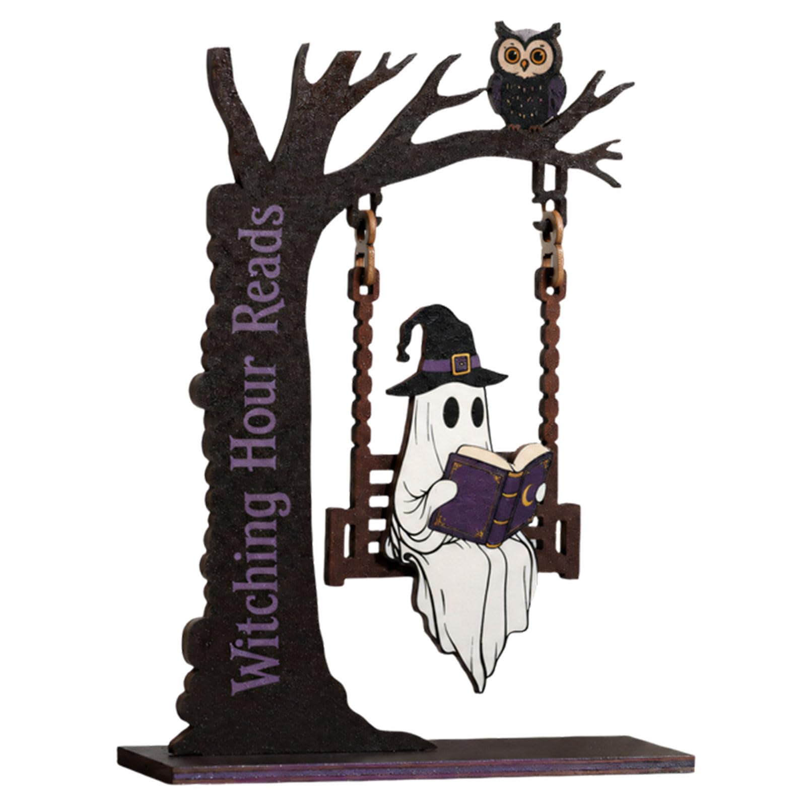 Plcpdm D Tabletop Halloween Reading Ecor, Wooden Bookish Swing Accent For Mantel Bookshelf Fall Home Styling Isplay Indoors Wooden Halloween Ecor Reading Figure Bookshelf Ornament Tabletop Accent Fall Book