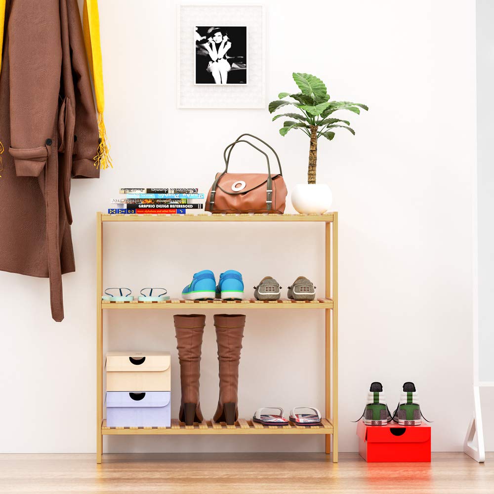 Casaria Étagère de Rangement en Bambou 66 x 58 x 26 cm 3 Niveaux réglables en Hauteur Charge Max. 30 kg