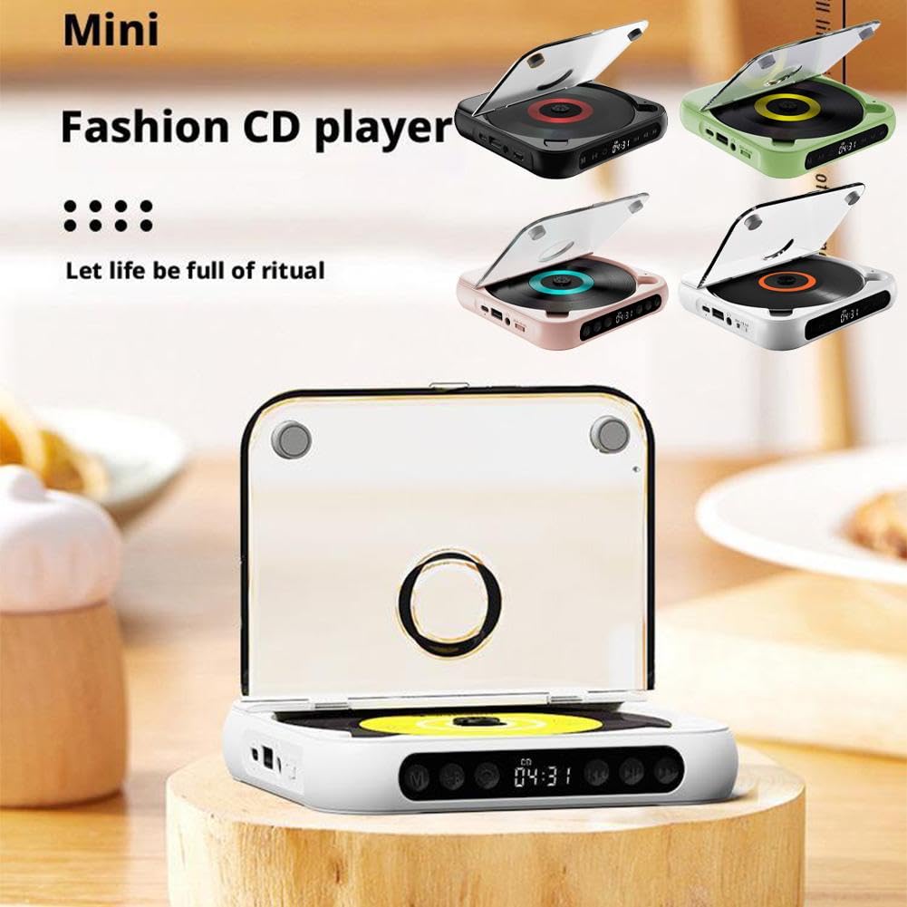 Reproductor de CD portátil con sonido Bluetooth Hi-Fi, batería recargable, compatible con CD/CD-Rw/Mp3, sin necesidad de enchufar (auriculares + orejeras) (verde)