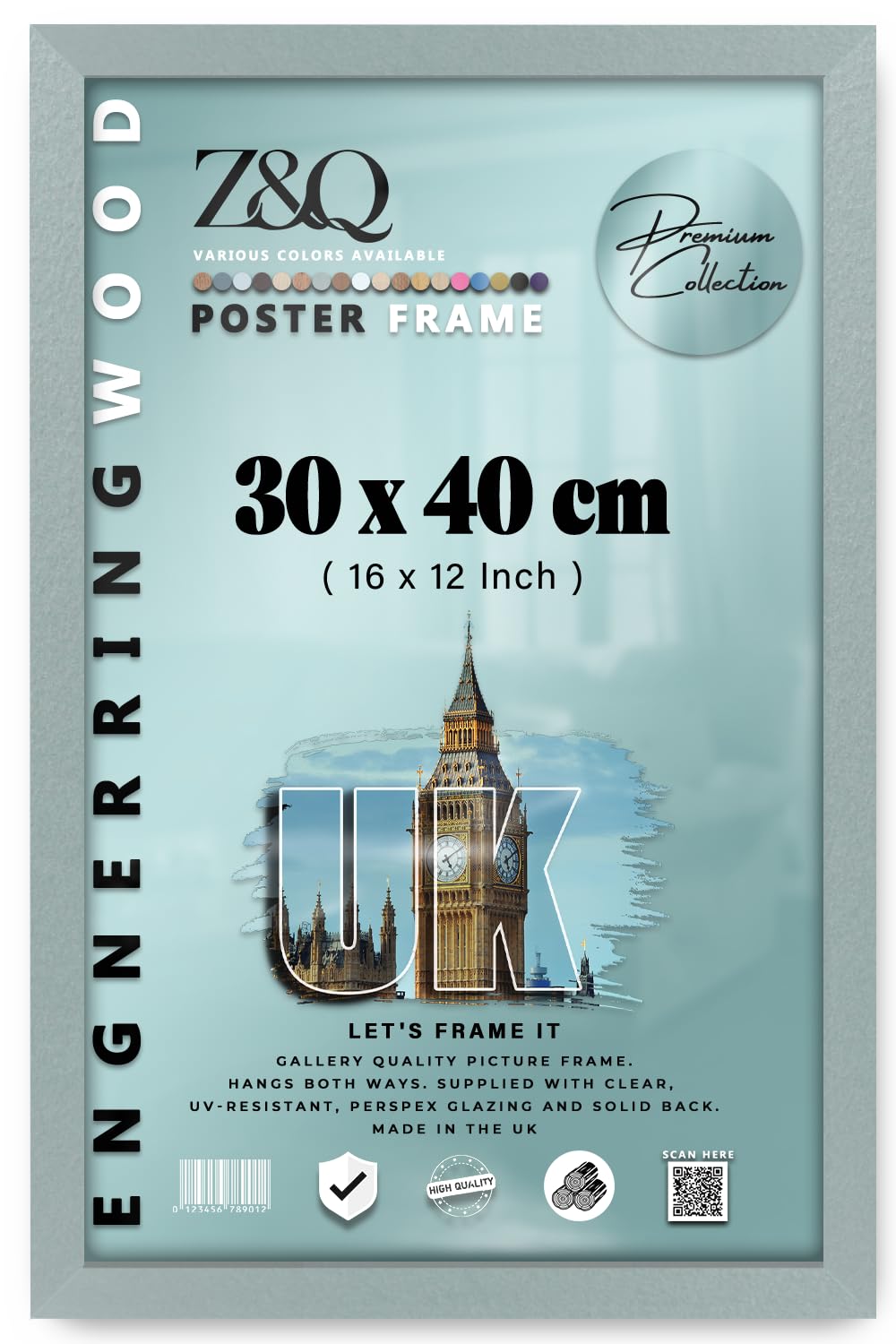 Z&Q - Elegant Eton Wood (30 x 40 CM) Poster Frame | Portrait/Landscape Display 16 x 12 Inch Picture Frame Ideal for Art and wall Décor [ Silver ] — image 1