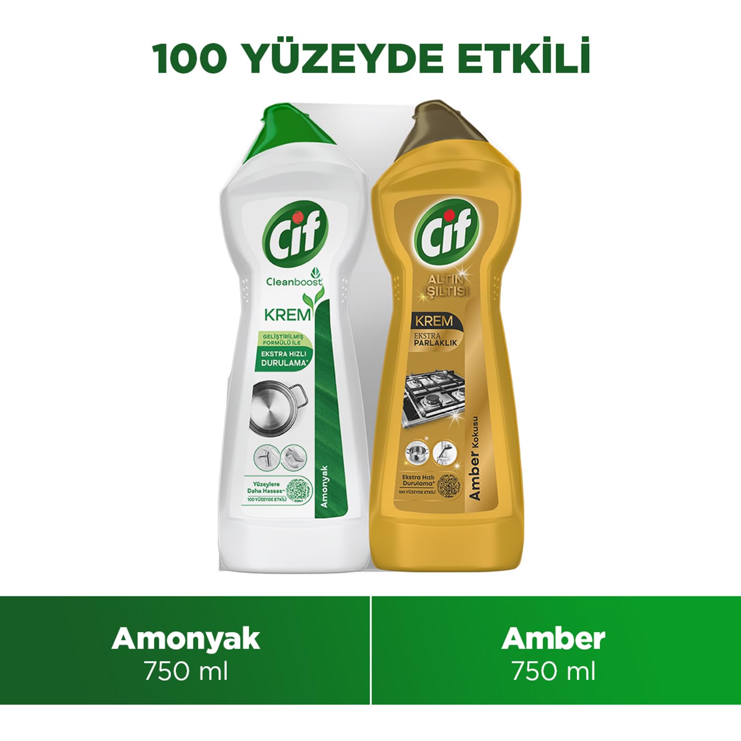 Cif Krem Amonyaklı Yağ ve Kireç Sökücü 750 ml + Cif Krem Altın Işıltısı Amber Kokulu 750 ml