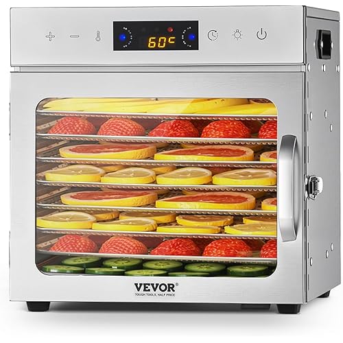 VEVOR Food Dehydrator Machine, 8 Stainless Steel Trays, 400W Electric Food Dryer with Adjustable Temperature & 24-Hour Timer, Freeze Dryer for Jerky, Meat, Fruit, Vegetables, Herbs, Dog Treats